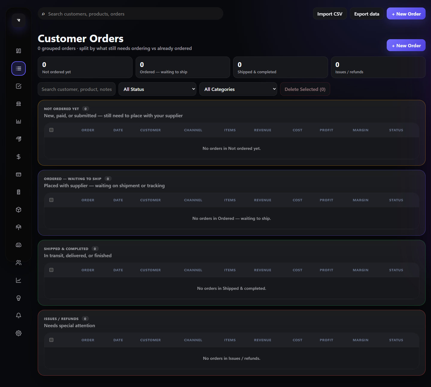 Orders view
